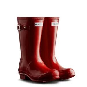 Hunter Original Kids Gloss Wellington Rain Boots Knee High Waterproof Red 2